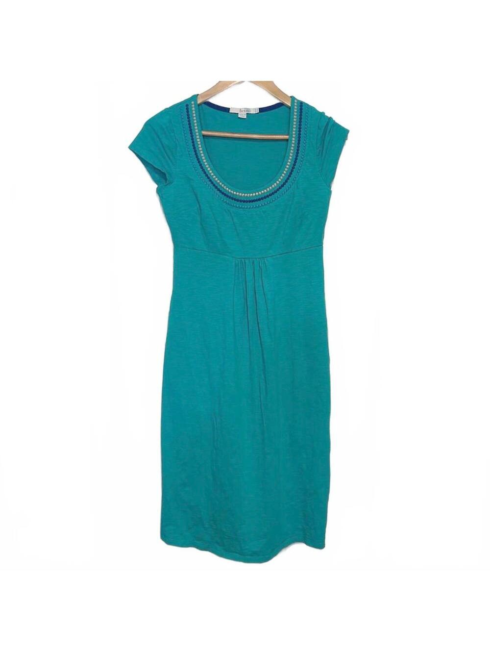 Boden Boho Short Sleeve Scoop Neck Teal Green Dress | Size 6 L